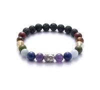 BERGERLIN Bracelet 7 chakras avec tête de Bouddha, véritable pierre naturelle et perles de lave - Bracelet 7 chakras - Taille XS-S