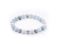 BERGERLIN Bracelet Aigue-marine - Bracelet en perles en véritable pierre naturelle avec perle en argent sterling 925