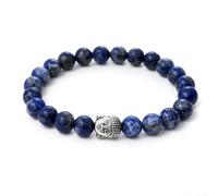 BERGERLIN Bracelet Bouddha avec de véritables perles en pierre naturelle ou en pierre de lave de 8 mm - Bracelet en pierre naturelle avec certificat d'authenticité, XS-S, Pierre