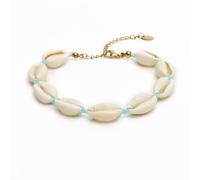 BERGERLIN Bracelet de cheville coquillage pour femmes et hommes - Avec fermoir doré et certification d'authenticité (XS-S, bleu)