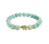 BERGERLIN Bracelet éléphant avec de véritables perles en pierre naturelle de 8 mm et des points forts en cristal avec certificat d'authenticité - Quartz rose, améthyste, cristal de roche, tourmaline