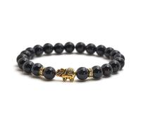 BERGERLIN Bracelet éléphant avec de véritables perles en pierre naturelle de 8 mm et des points forts en cristal avec certificat d'authenticité - Quartz rose, améthyste, cristal de roche, tourmaline