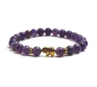 BERGERLIN Bracelet en améthyste avec perles en véritable pierre naturelle et éléphant - Taille XS-S