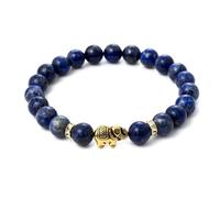 BERGERLIN Bracelet en lapis-lazuli avec perles en véritable pierre naturelle et éléphant - Taille XS-S