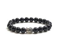 BERGERLIN Bracelet en onyx avec perles en pierres naturelles véritables et perle tête de Bouddha, Onyx (couleur agate traitée), 16 centimètres