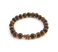 BERGERLIN Bracelet Œil de Tigre avec de véritables perles de pierre naturelle et un éléphant