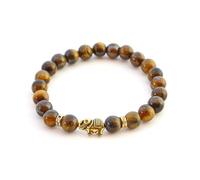 BERGERLIN Bracelet œil de tigre avec perles en véritable pierre naturelle et éléphant - Taille XS-S