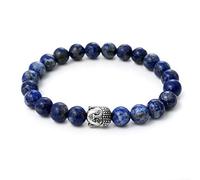 BERGERLIN Bracelet Lapis Lazuli avec perles en pierre naturelle véritable et perle tête de Bouddha, Lapis Lazuli, 16 cm