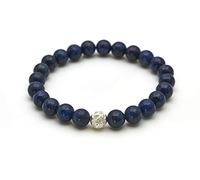 BERGERLIN Bracelet Lapis-lazuli - Bracelet en perles en véritable pierre naturelle avec perle en argent sterling 925