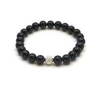 BERGERLIN Bracelet Onyx - Bracelet en perles en véritable pierre naturelle avec perle en argent sterling 925