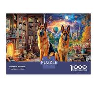 bergers allemands dans la bibliothèque 1000 Pièces Puzzle - Solide Et Durable & Puzzle Impossible littéraire Vue Canine - pour La Famille 38x26cm/1000pcs Cadeau d'anniversaire