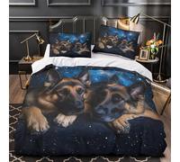 Bergers allemands Housse de Couette Imprimé en 3D Microfibre résistante Super Douce Animal de compagnie cosmique Parure de Lit Fermeture Éclair Hypoallergique Respirante for Hommes Single（135x200cm）