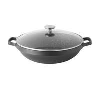 BergHOFF Gem Wok anti-adhésif avec revêtement céramique et couvercle en verre Compatible induction Noir 40 x 33 x 16,5 cm 32 cm