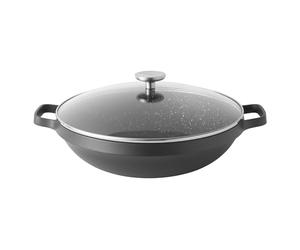 BergHOFF Gem Wok anti-adhésif avec revêtement céramique et couvercle en verre Compatible induction Noir 40 x 33 x 16,5 cm 32 cm