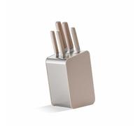 BergHOFF Home Bloc à couteaux avec couteaux - Set Couteau Cuisine avec bloc - Ensembles de Couteaux de Cuisine - Couteau de cuisine tranchants (Sand, 6 pièces)