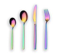 Berglander 24 pièces titane arc-en-couleur plaqué ensemble de couverts, 24 pièces ensemble de coutellerie colorée, service pour 6 (arc-en-ciel brillant)