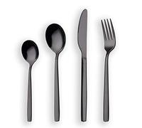Berglander 24 pièces titane plaqué ensemble de couverts, 24 pièces ensemble de couverts, argenterie noir, service pour 6 (noir brillant)