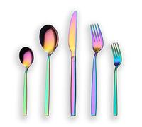 Berglander 30 pièces titane arc-en-couleur plaqué ensemble de couverts, ensemble de coutellerie colorée, service pour 6 (arc-en-ciel brillant)
