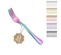 Berglander Arc-en-ciel fourchettes de table 12pcs de18cm, ensemble de fourchettes à dîner en acier inoxydable pour la maison, le restaurant, les repas quotidiens, facile à nettoyer et lavable