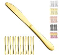 Berglander couteaux de table en or 12pcs, couteaux à beurre en acier inoxydable plaqué or titane couteau de dîner pour la maison, le restaurant, l’hôtel, le lave-vaisselle