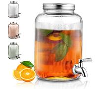 Berglander distributeur boisson en verre, réfrigérateur 4L avec robinet étanche en acier inoxydable, distributeur de jus barbecue, pique-, fête à la piscine et événement social (transparent)