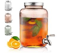 Berglander distributeur boisson en verre, réfrigérateur 4L avec robinet étanche en acier inoxydable, distributeur de jus BBQ, pique-, fête à la piscine et événement social (rose)