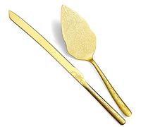 Berglander Ensemble de couteau et de serveur à gâteau de mariage en or, plaqué or titane avec ensemble de service de coupe-gâteau à motif unique, parfait pour le mariage, l'anniversaire, les fêtes