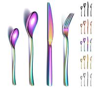 Berglander Ensemble de couverts arc-en-ciel 24 pièces, ensemble d'ustensiles de cuisine en acier inoxydable robuste, titane, plaqué coloré, résistant à la rouille, lavable au lave-vaisselle