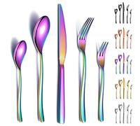 Berglander Ensemble de couverts arc-en-ciel 30 pièces, ensemble d'ustensiles de cuisine en acier inoxydable robuste, titane, plaqué coloré, résistant à la rouille, lavable au lave-vaisselle
