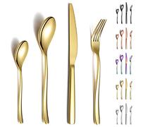 Berglander Ensemble de couverts en or 24 pièces, ensemble d'ustensiles en acier inoxydable robuste plaqué titane et doré, résistant à la rouille, passe au lave-vaisselle