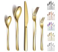 Berglander Ensemble de couverts en or 30 pièces, ensemble d'ustensiles en acier inoxydable robuste plaqué titane et doré, résistant à la rouille, passe au lave-vaisselle
