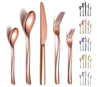 Berglander Ensemble de couverts en or rose 30 pièces, fourchettes et cuillères robustes en acier inoxydable plaqué cuivre titane résistant à la rouille, lavable au lave-vaisselle