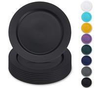 Berglander Noir Assiettes en plastique de 8 pièces 25cm, plates réutilisables, assiettes à salade, bols de pâtes, vaisselle facile à transporter pour la maison, jardin, pique-, camping, extérieur