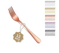 Berglander Or rose fourchettes de table 12pcs de18cm, ensemble de fourchettes à dîner en acier inoxydable pour la maison, le restaurant, les repas quotidiens, facile à nettoyer et lavable