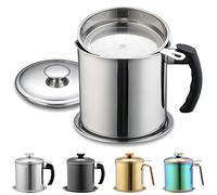 Berglander Récipient de graisse de bacon avec filtre 1.4L, récipient de stockage de graisse de cuisson à l’huile en acier inoxydable avec filtre à mailles fines et couvercle