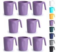 Berglander Tasses à café en plastique violet Set de 8 x 450ml, Gobelets avec poignées, Tasse d’eau réutilisable, Facile à transporter, Idéal pour la maison, Jardin, Pique-, Camping, Extérieur