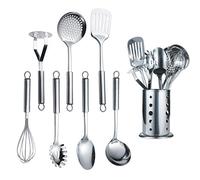 Berglander Ustensile de cuisine en acier inoxydable 1 pièce avec 1 support, cuillère de cuisine, ustensiles de cuisine avec support (8 pièces)