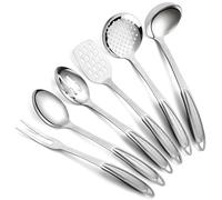 Berglander ustensiles de cuisine en acier inoxydable 6 pièces, gadgets de cuisine essentiels un spatules en métal, écumoire, louche, cuillère de service, cuillère à fentes, fourchette à découper