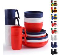 Berglander vaisselle en plastique 24pcs pour 6, FR Color Assiettes et bols réutilisables comprenant des assiettes à dîner, assiette à dessert, bols de céréales, tasses pour la maison, jardin, pique-