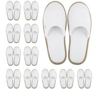 BERGMAN KELLY Spa Pantoufles, Bout Fermé (Moyen, 12 Paires, Blanc + Garniture Cacao), Pantoufles Jetables d'intérieur pour Homme et Femme