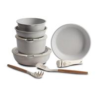 BERGNER Batterie de cuisine avec poignée amovible 2 Poêles à frire, 2 Casseroles, Poêle à frire, 2 Couvercles et 2 Ustensiles - En fonte d'aluminium - Revêtement antiadhésif beige marbré