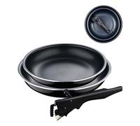 BERGNER Black Edition | Set de 2 Poêles de Cuisine de 22 et 26 cm + 1 Manche Ergonomique et Amovible | Aluminium Pressé et Antiadhésif | Pour tous Types de Cuisinières et de Four