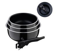 BERGNER Black Edition | Set de 3 Casseroles de Cuisine de 16, 18 et 20 cm + 1 Manche Ergonomique et Amovible | Aluminium Pressé et Antiadhésif | Pour tous Types de Cuisinières et de Four