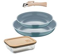 Bergner Click&Cook Lot de 2 poêles Ø22 cm et Ø26 cm avec manche amovible en aluminium pressé + Hermétique de 650 ml en verre borosilicate