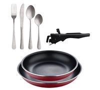 Bergner Click&Cook Lot de 2 poêles Ø22Ø26 cm Aluminium pressé rouge avec manche amovible + Set de 16 couverts en acier inoxydable