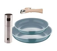 Bergner Click&Cook Lot de 2 poêles Ø24Ø28 cm en aluminium pressé vert avec manche amovible + pulvérisateur d'huile et de vinaigre