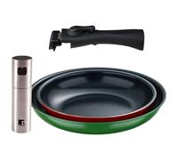 Bergner Click&Cook Lot de 2 poêles en aluminium pressé avec manche amovible + pulvérisateur d'huile et vinaigre Ø4 x 17,5 cm en acier inoxydable