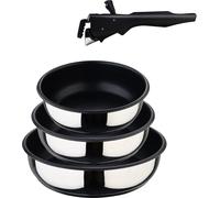 Bergner Click&Cook - Set de 4 poêles 18, 20 et 24 cm + poignée amovible - Acier inoxydable antiadhésif - Pour tous les types de cuisinières et de fours - Poêle à frire