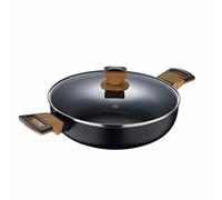 BERGNER Earth Black - Cuisine basse 28 cm avec couvercle - en aluminium pressé avec des poignées en bois ergonomiques - antiadhésif - pour l'induction et toutes sortes de cuisines - Gray
