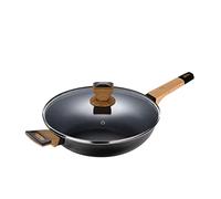 Bergner Earth Black - Pan de cuisine 28x7,5 cm avec couvercle - noir - en aluminium pressé avec des poignées en bois ergonomiques - antiadhérentes - pour l'induction et toutes sortes de cuisines